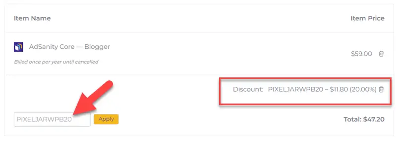 AdSanity Coupon Applied AdSanity Coupon Applied