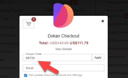Dokan Coupon Applied