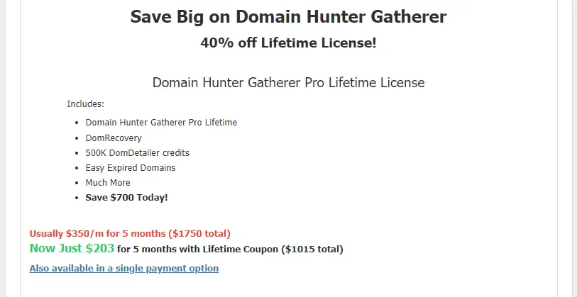 Domain Hunter Gatherer Coupon Applied