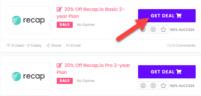 Recap.io Coupons
