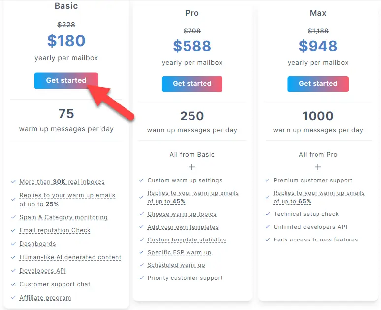 Warmup Inbox Pricing